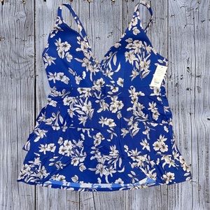 Blue & White Floral Cacique Swim Top